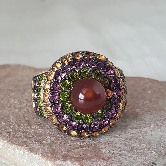 Heidi Daus Carnelian Swarovski Crystal Statement Ring - Picture 4 of 8